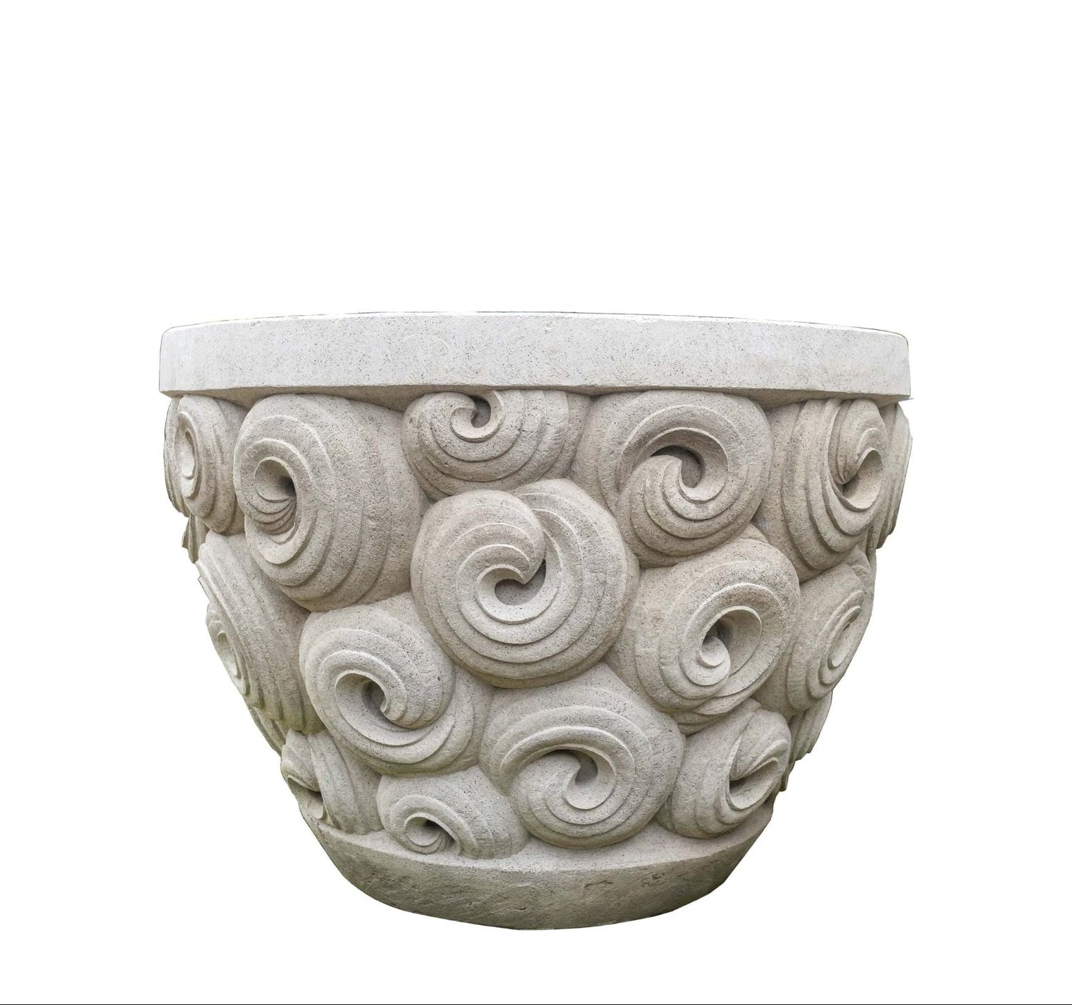 Jersiah Grey cement curley carving pot round L PTMD