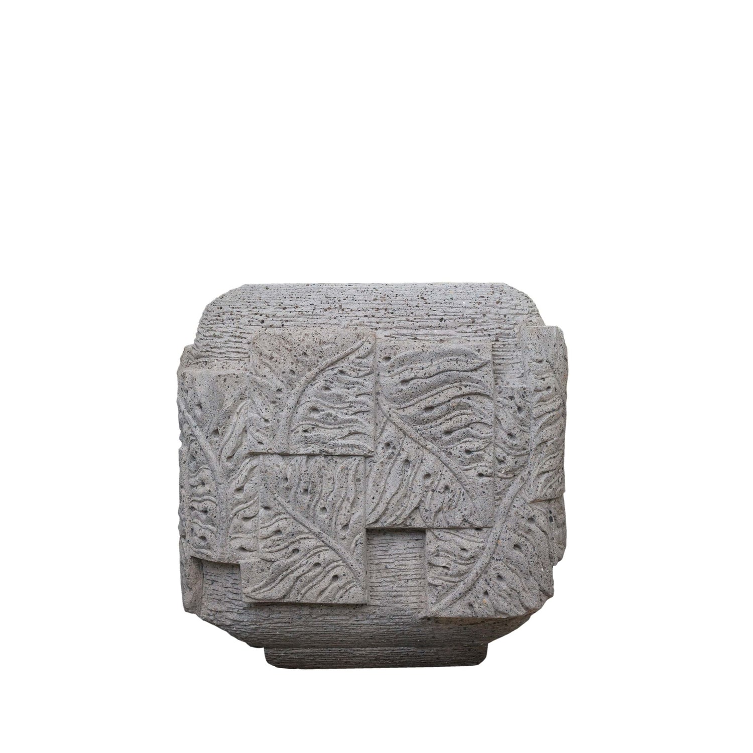 Blayd Grey cement palm leaf carving pot square S PTMD