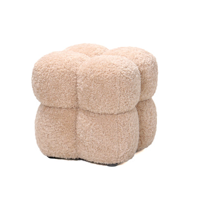 Teddy Beige Fabric Square Pouf PTMD