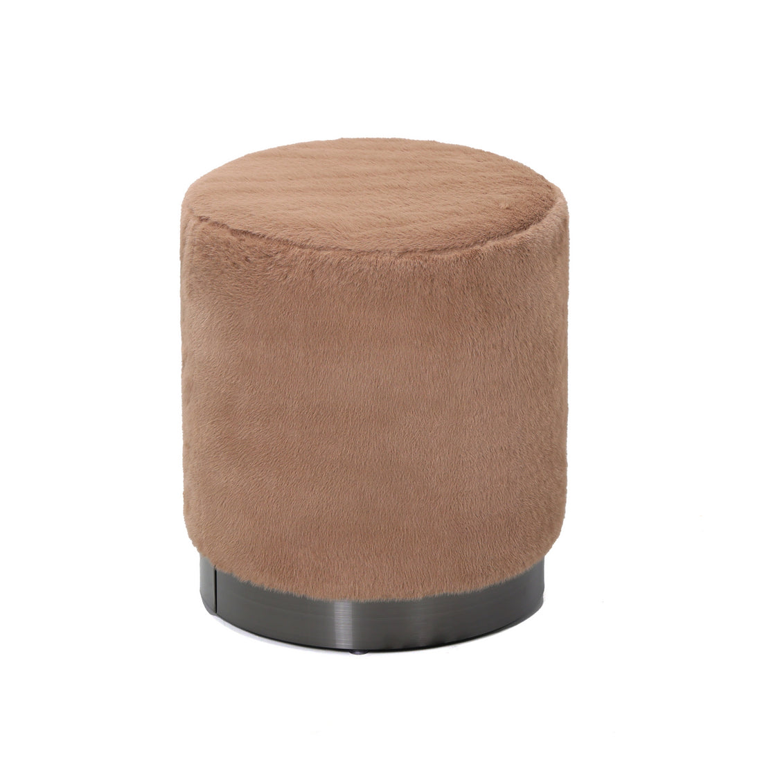 Cemile Brown Fabric Round Fur Poef PTMD