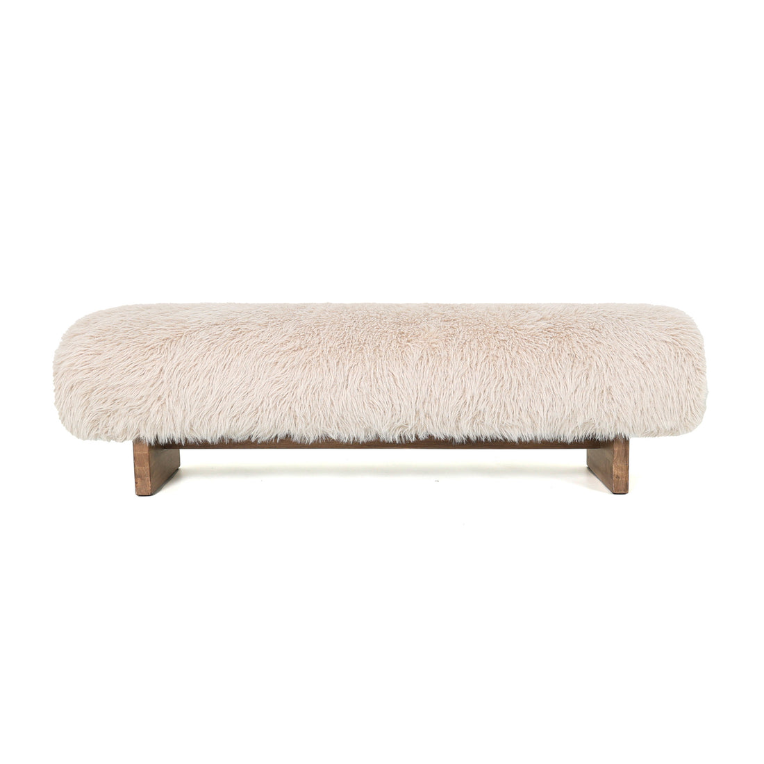 Hair Beige Fabric Bench With Wooden Legs PTMD