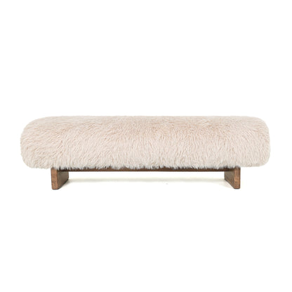 Hair Beige Fabric Bench With Wooden Legs PTMD