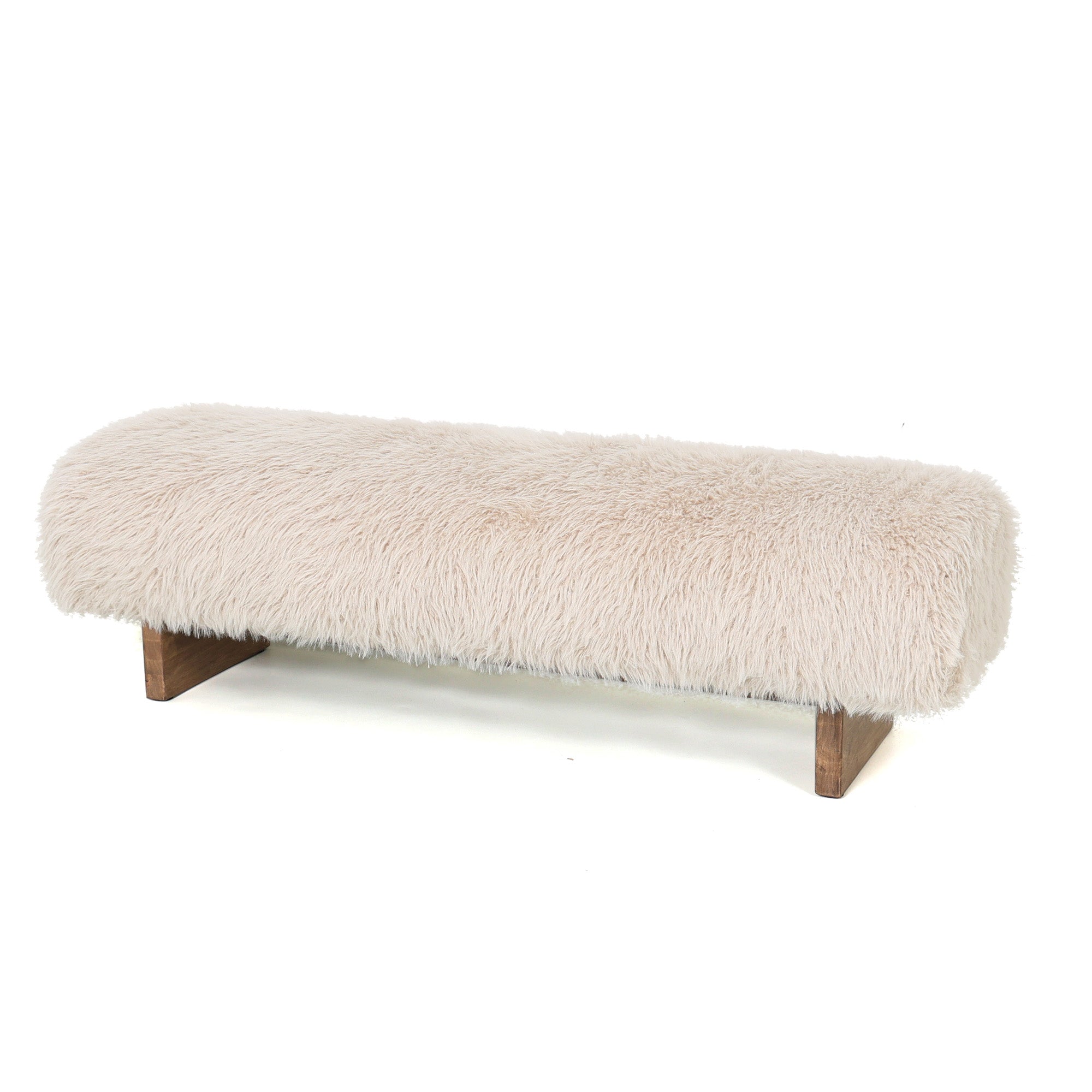 Hair Beige Fabric Bench With Wooden Legs PTMD