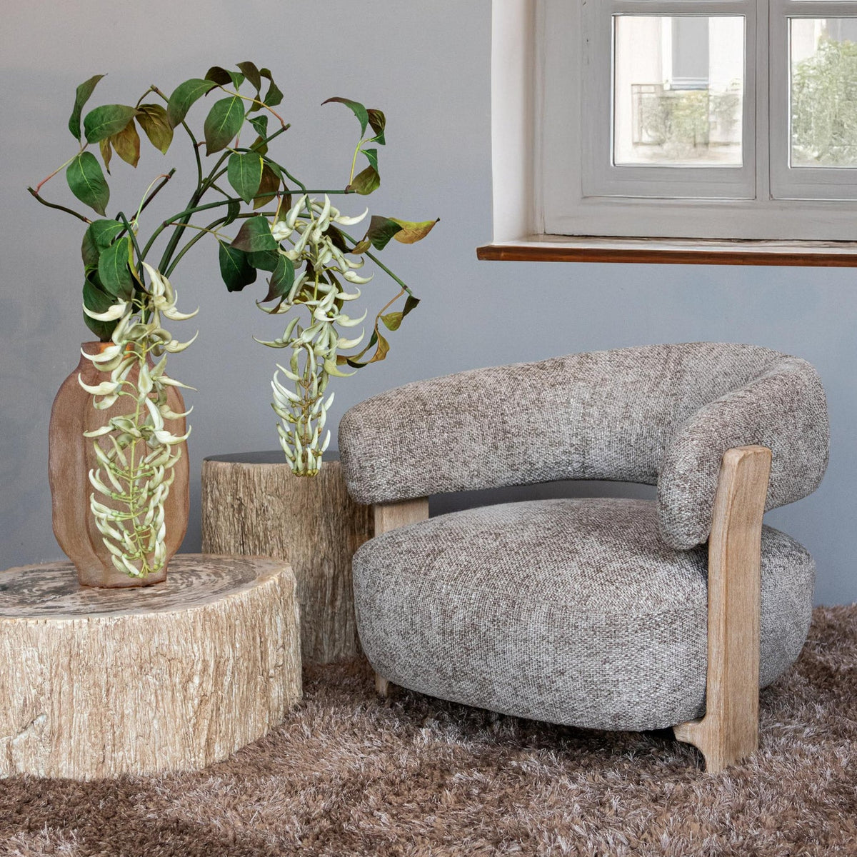 Mire Taupe Sessel Legacy 3 Mink Gummibaumholz PTMD