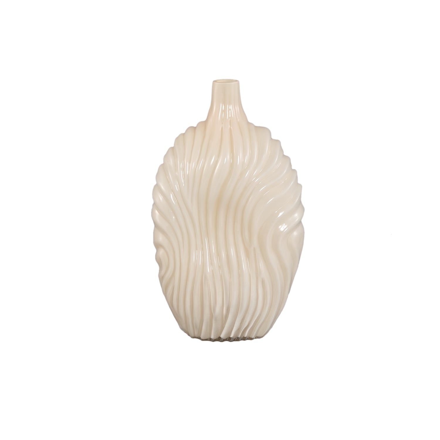 Vaas Kelline Creme Rond Geribbelde Glas Hoog PTMD