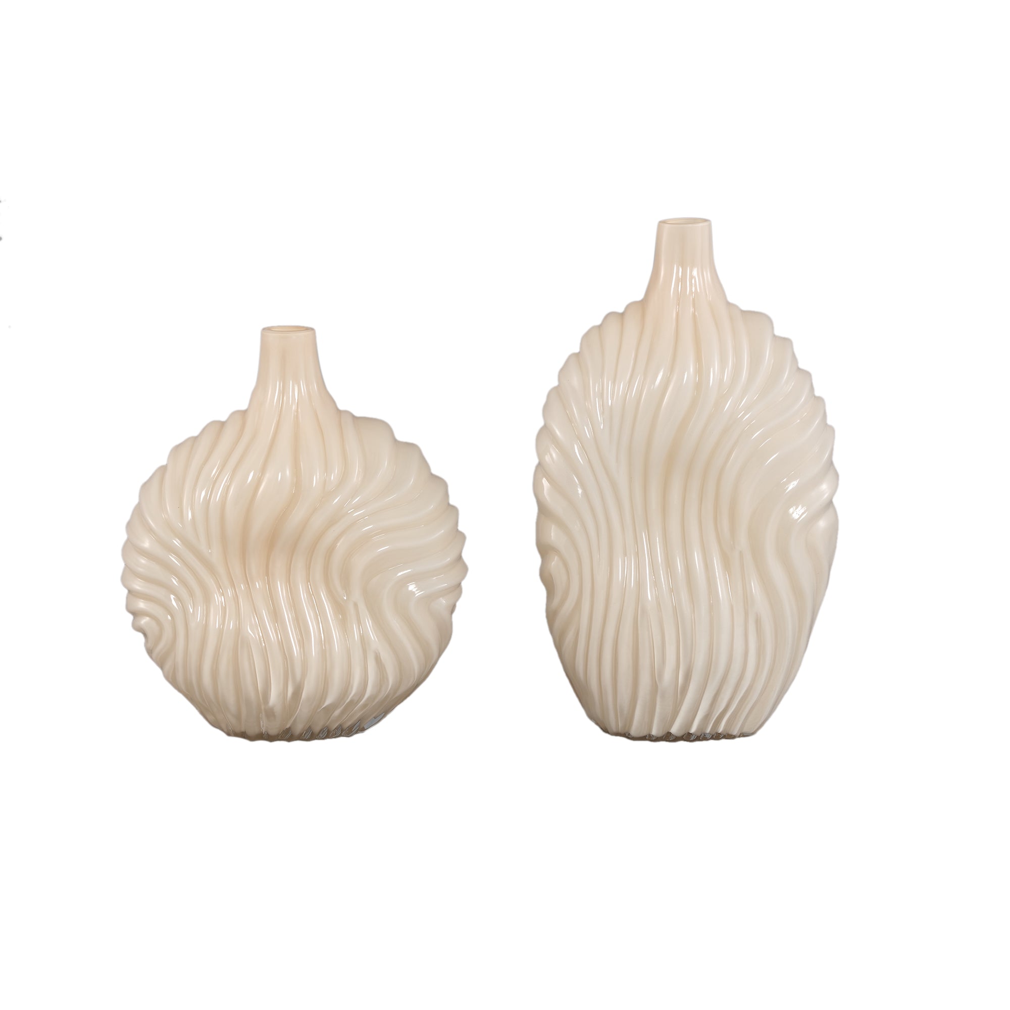 Vaas Kelline Creme Rond Geribbelde Glas Hoog PTMD