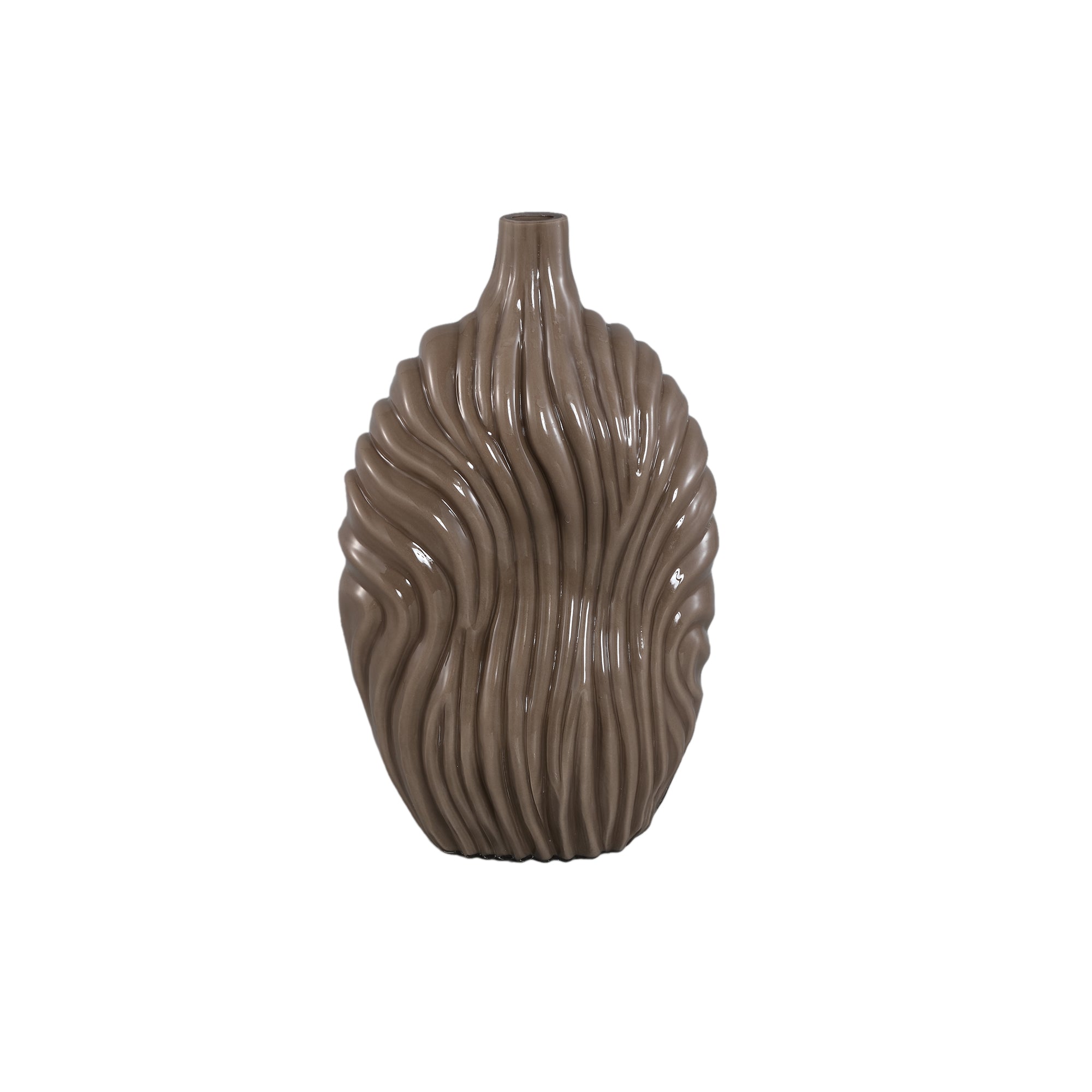 Vaas Kelline Taupe Rond Geribbelde Glas Hoog PTMD