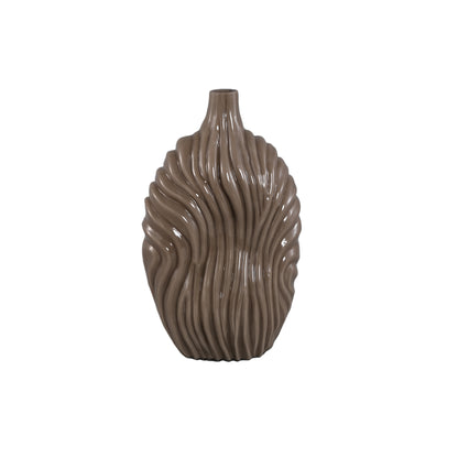 Vaas Kelline Taupe Rond Geribbelde Glas Hoog PTMD