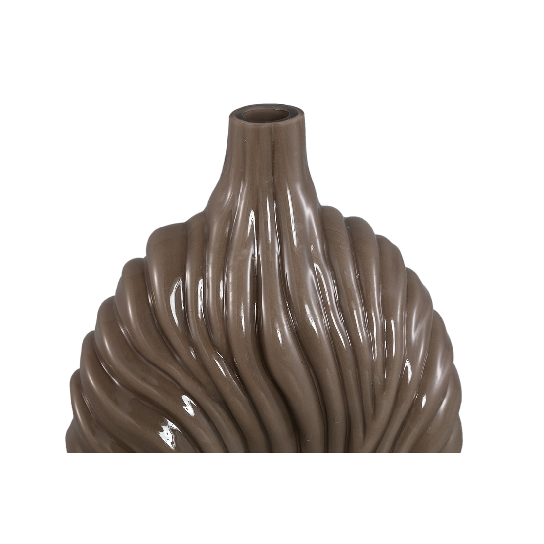 Vaas Kelline Taupe Rond Geribbelde Glas Hoog PTMD