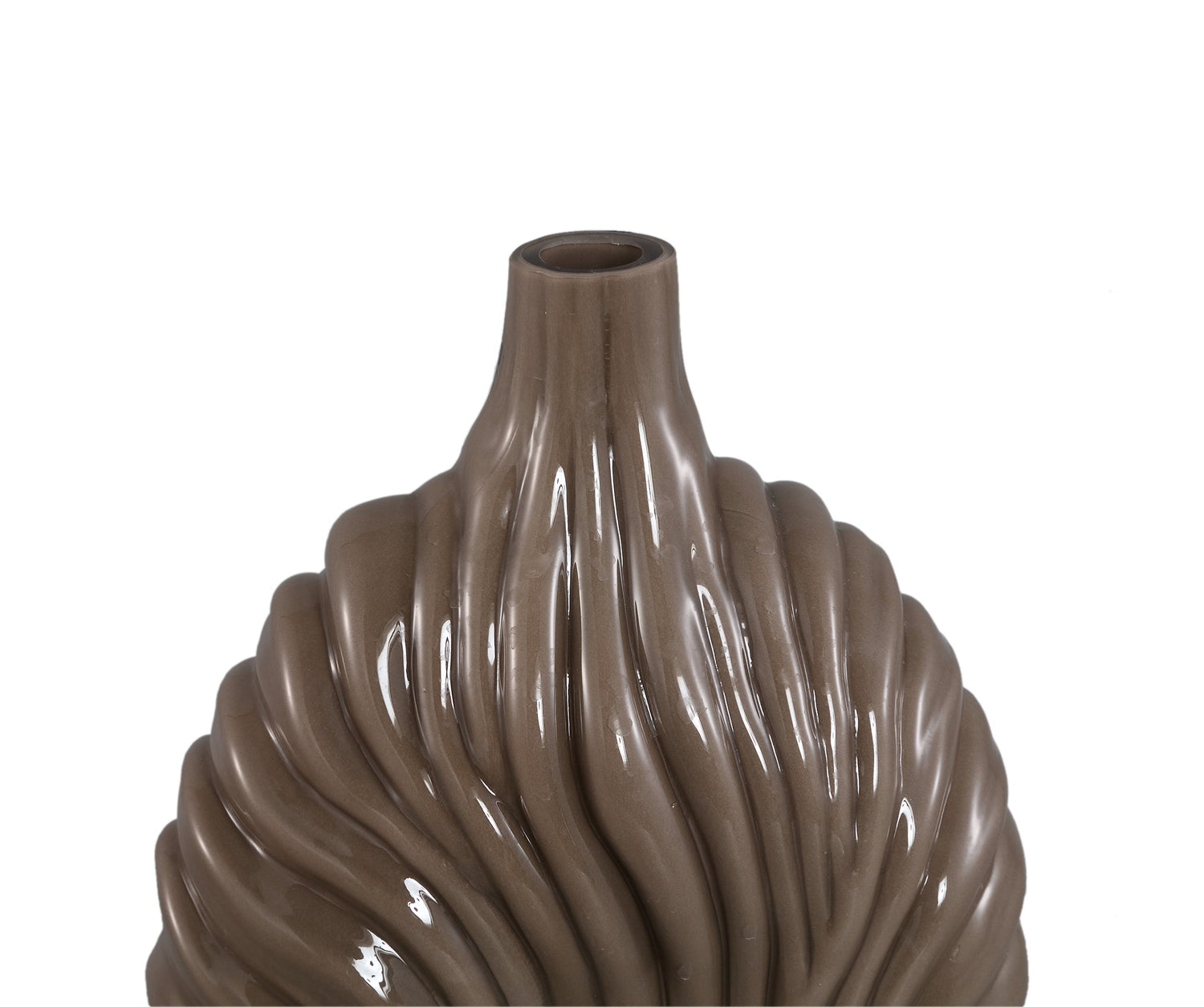 Vaas Kelline Taupe Rond Geribbelde Glas Hoog PTMD