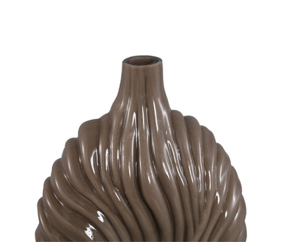 Vaas Kelline Taupe Rond Geribbelde Glas Hoog PTMD