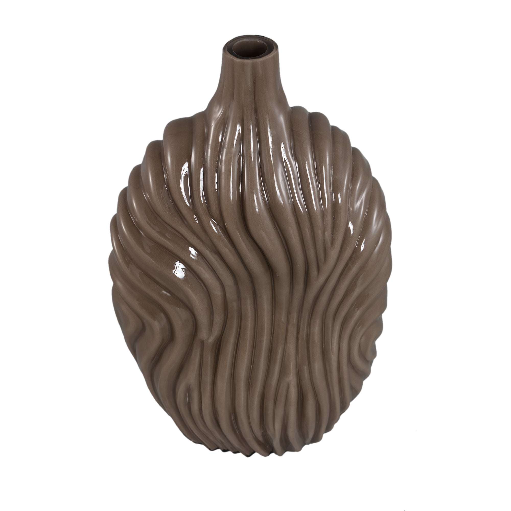 Vaas Kelline Taupe Rond Geribbelde Glas Hoog PTMD