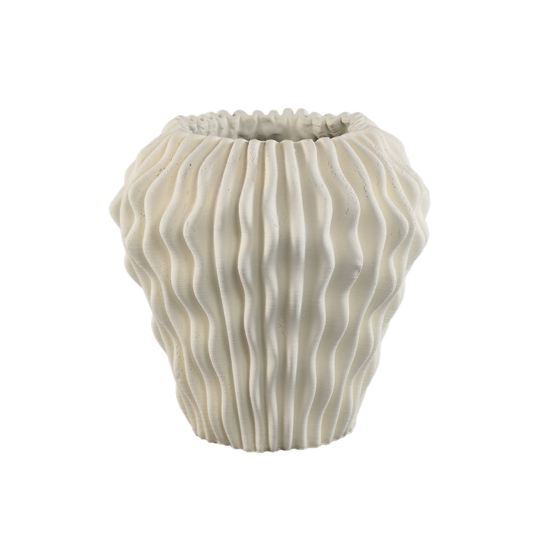 Barren White Cement Round Vase 3D Wavy Pattern L PTMD