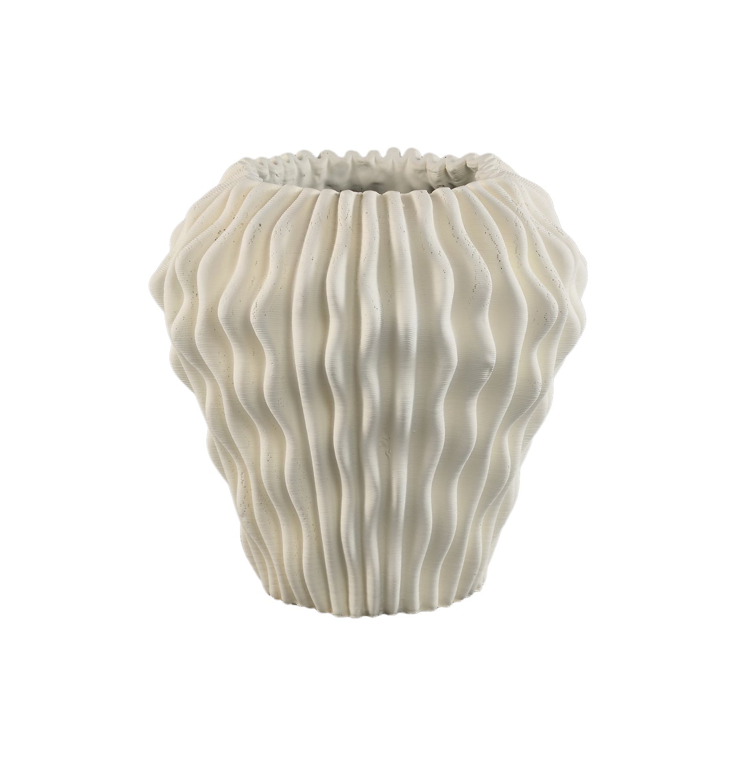 Barren White Cement Round Vase 3D Wavy Pattern L PTMD