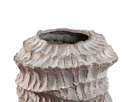 Talan Beige Round Wavy Ribbed Ceramic Vase B PTMD