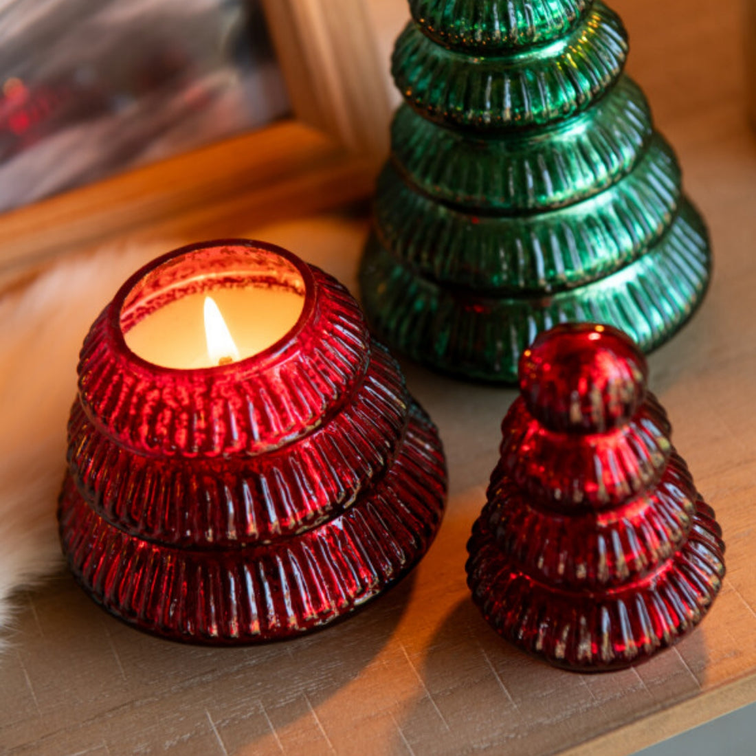 Geurkaars Boom Geribbeld Glas Kerstrood Large J-Line