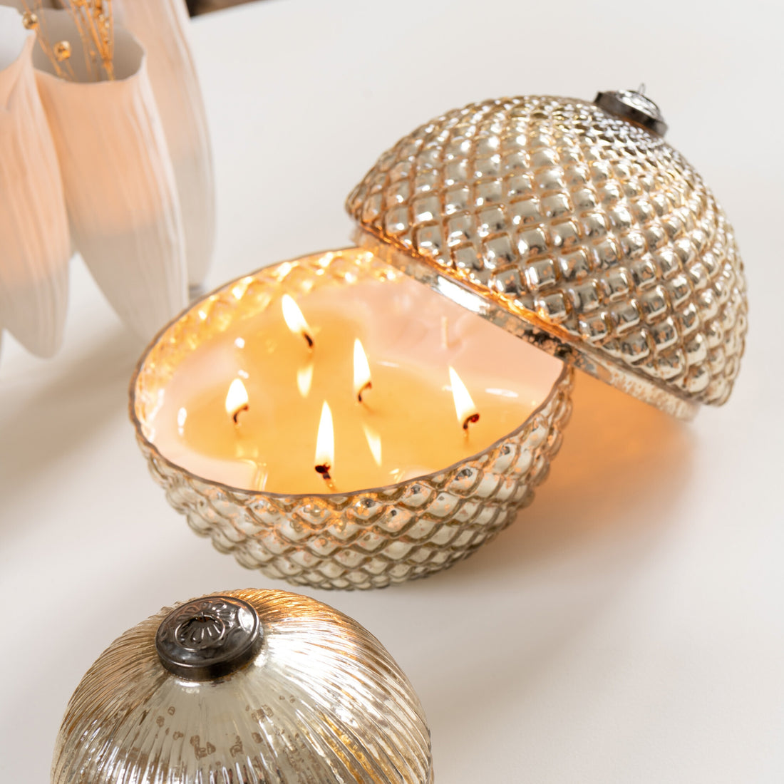 Geurkaars Kerstbal Glas Goud Large J-Line Set van 2