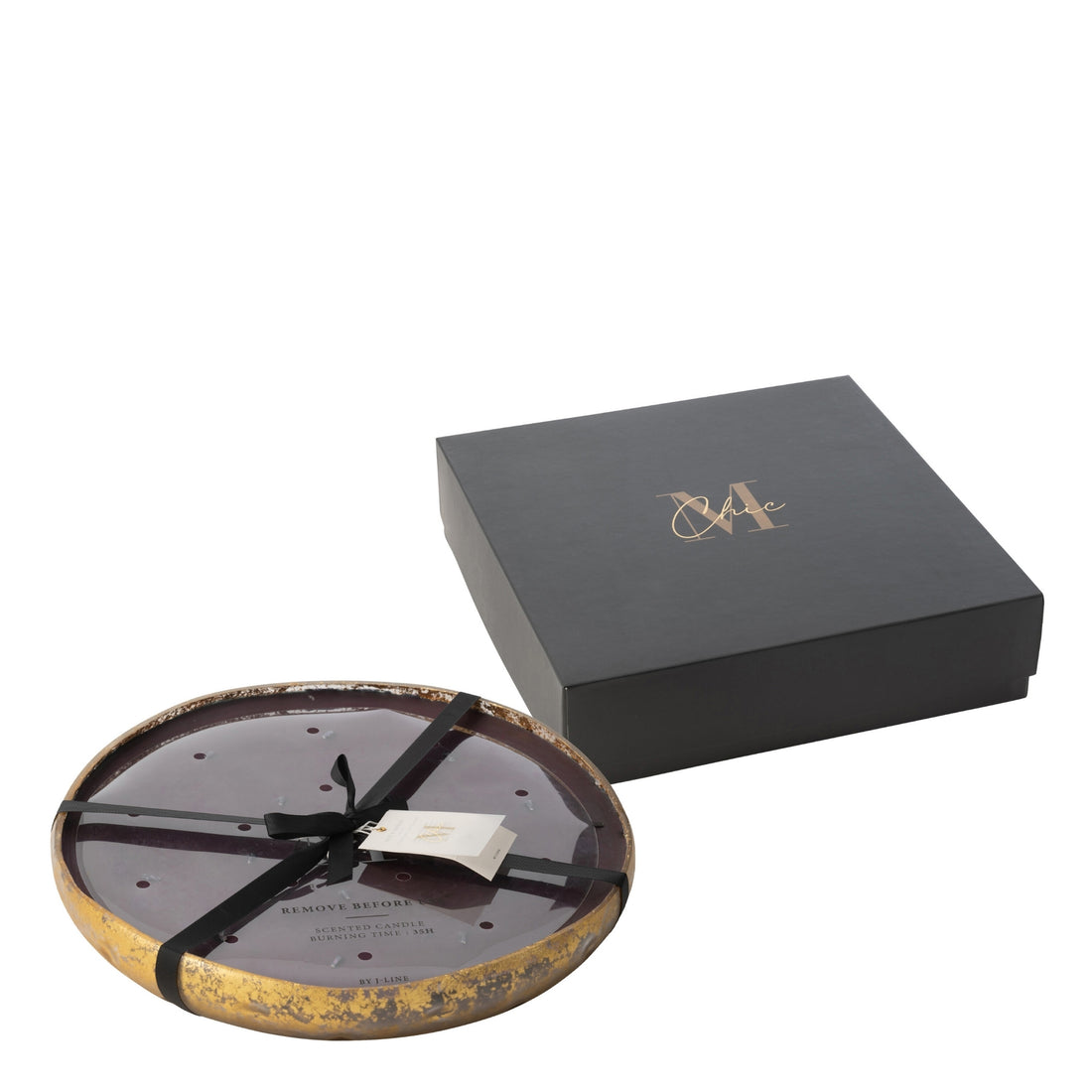 Luxe Geurkaars M-Chic Glas Zwart/Goud XL 35u J-Line