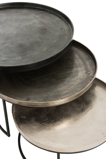Bijzettafels Rond Aluminium Zwart/Mix Set van 3 J-Line