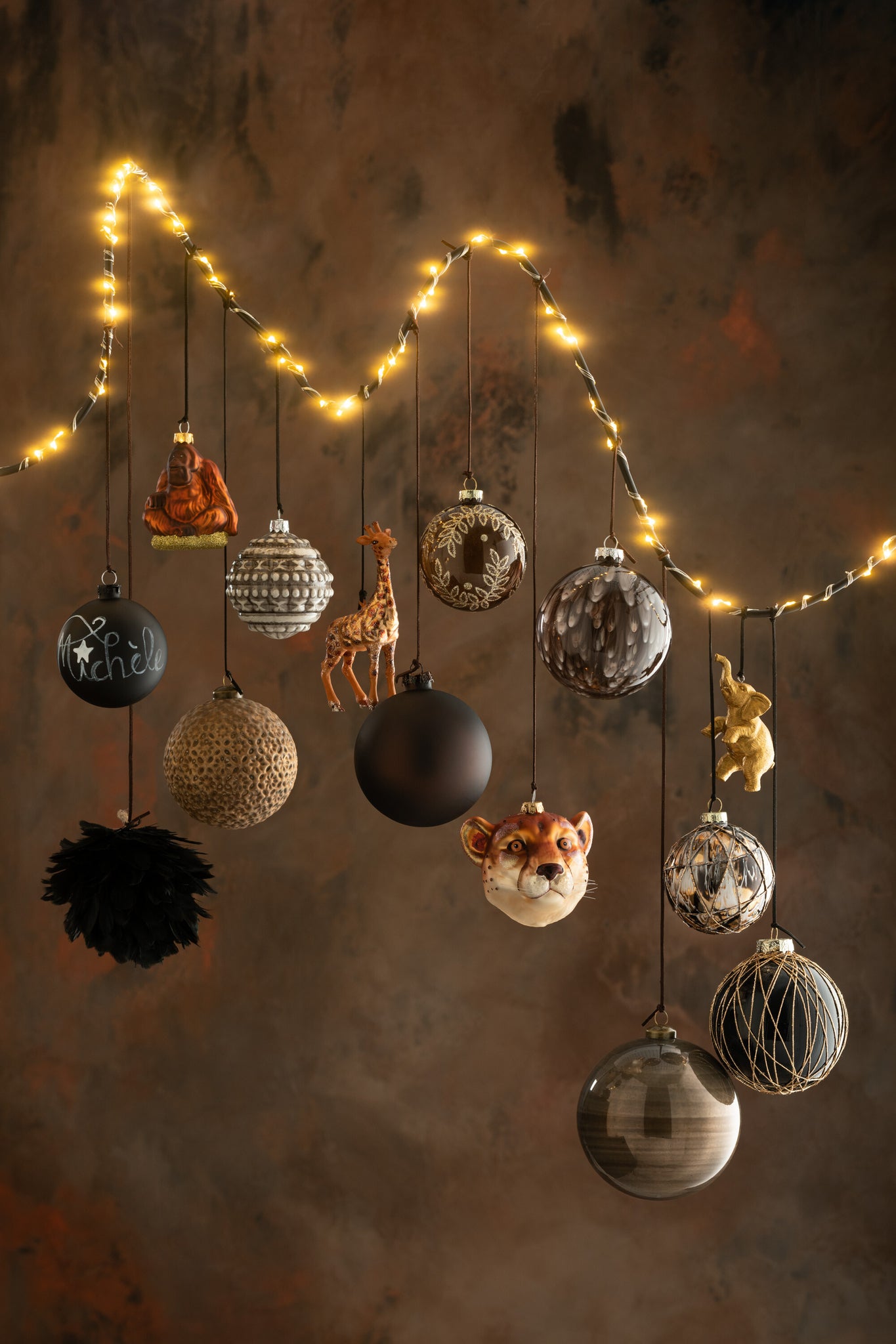 Doos Van 4 Kerstbal Glas Antiek Bruin Large J-Line