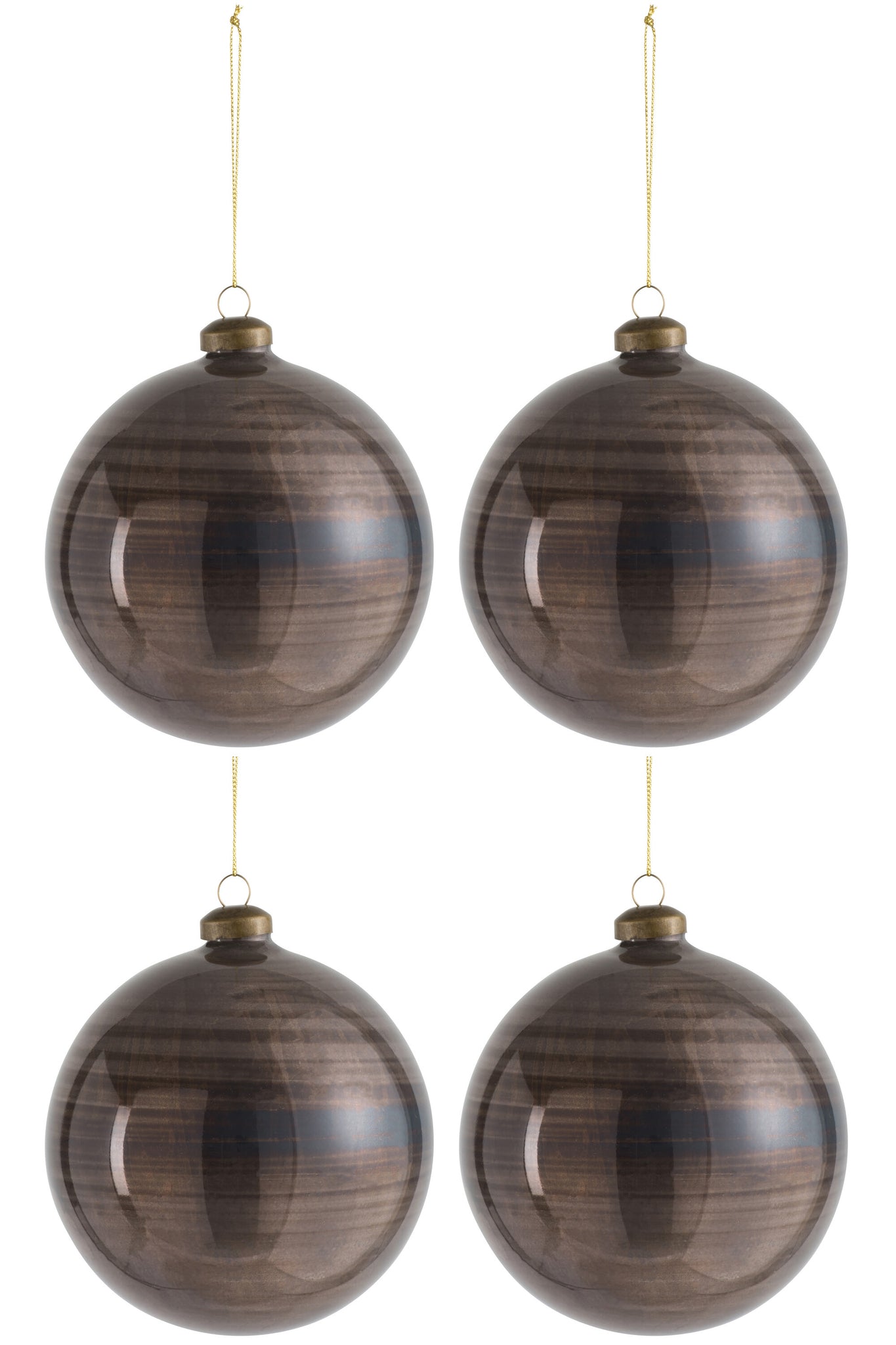 Doos Van 4 Kerstbal Glas Antiek Bruin Large J-Line