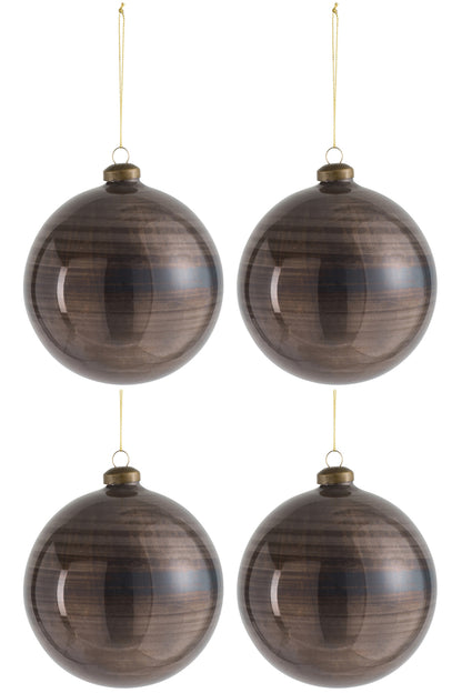 Doos Van 4 Kerstbal Glas Antiek Bruin Large J-Line