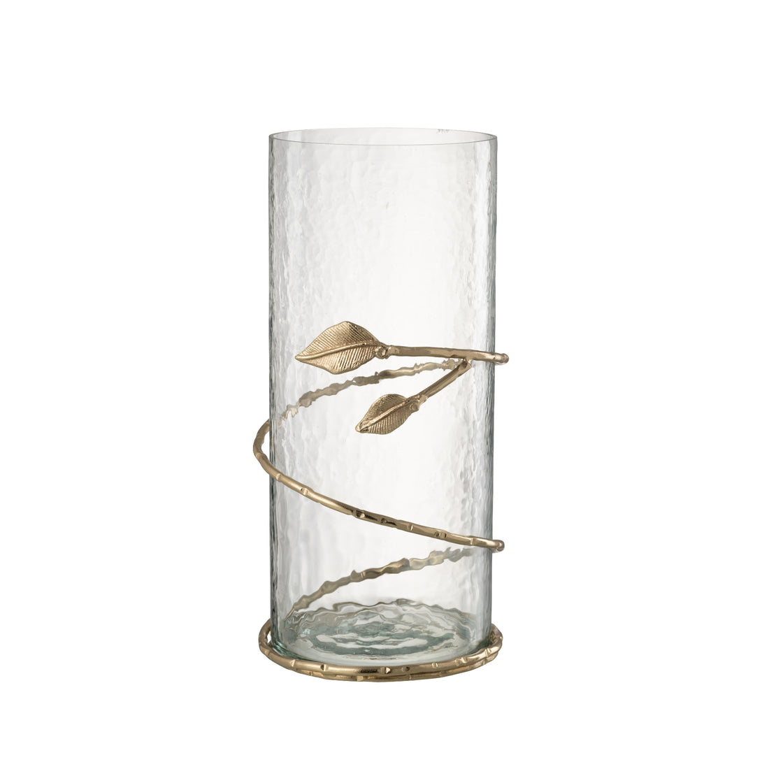 Glazen Windlicht met Gouden Bladeren Ø12.5x25cm J-Line