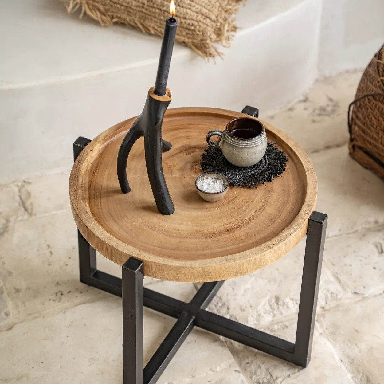 De Fringe Raffia Onderzetter - Zwart