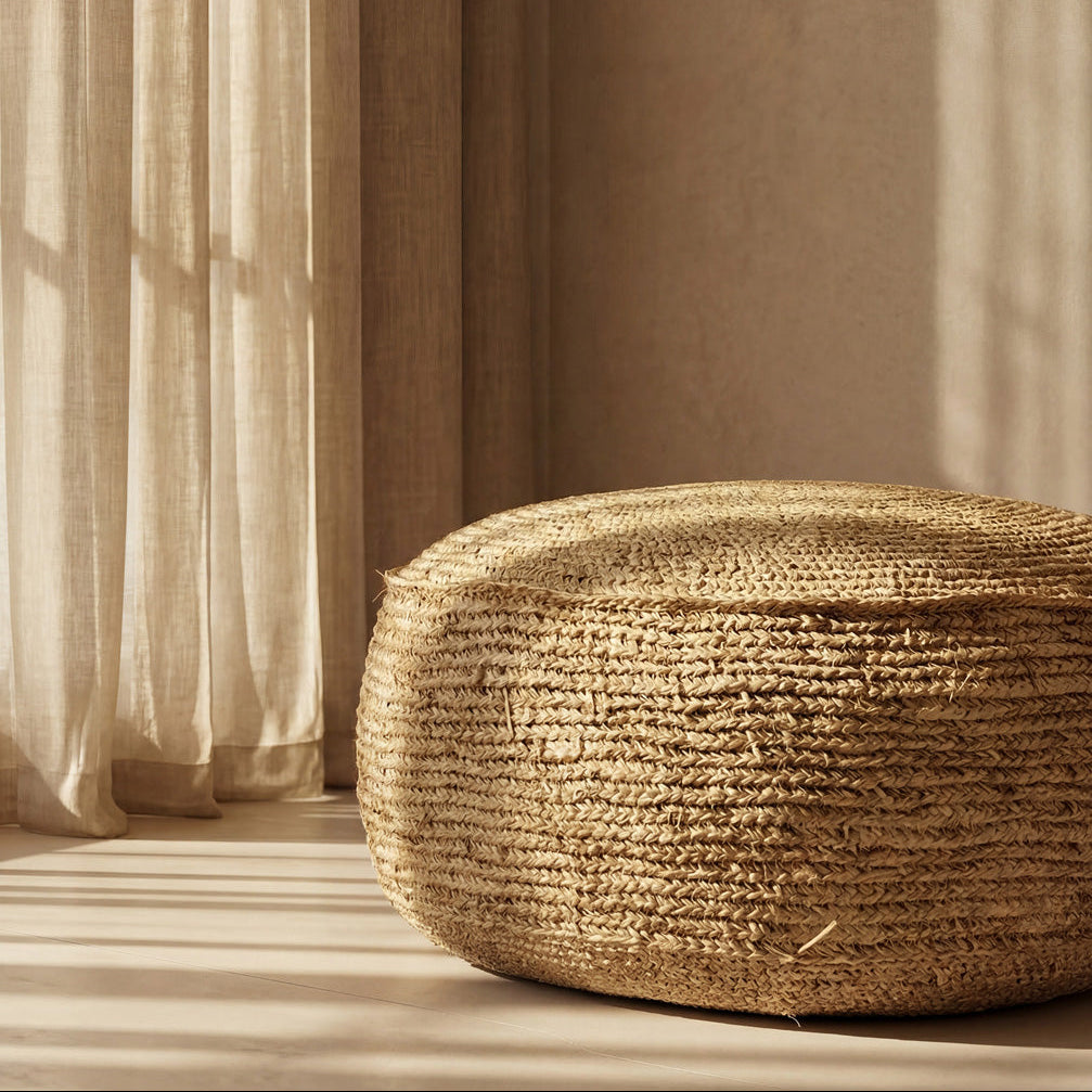 De Raffia Flores Poef - Naturel Bazar Bizar