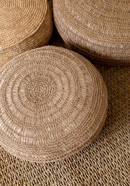 De Raffia Flores Poef - Naturel Bazar Bizar