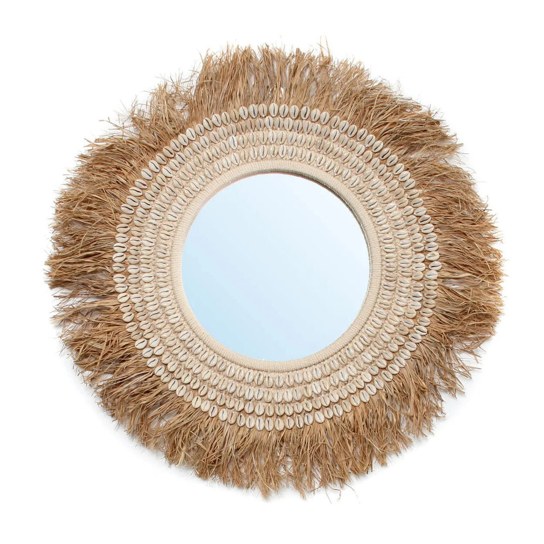 De Raffia Cowrie Spiegel - Naturel Wit 75x75cm