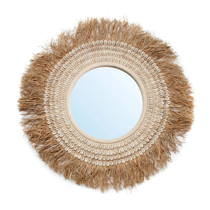 De Raffia Cowrie Spiegel - Naturel Wit 75x75cm