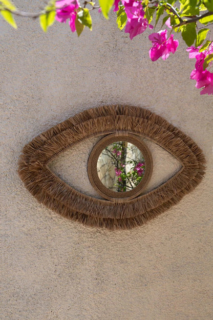 De Raffia Eye Spiegel - Naturel - M 70x40cm