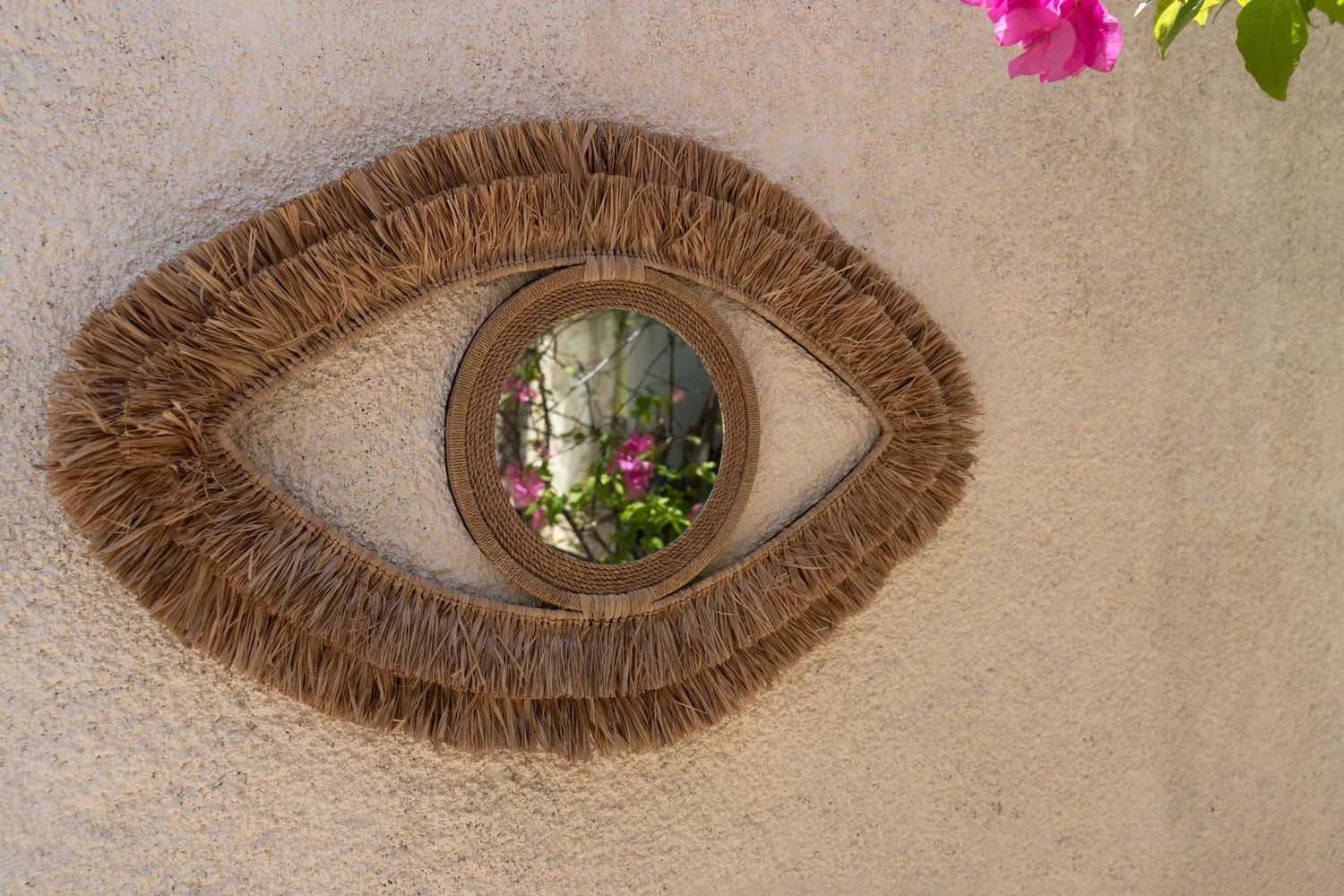 De Raffia Eye Spiegel - Naturel - M 70x40cm