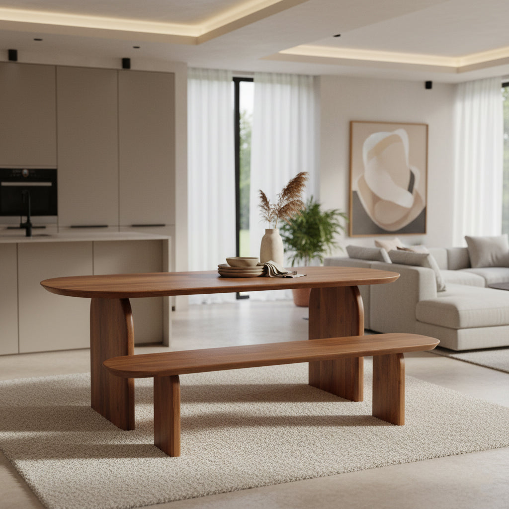 Eetkamerbank Bullnose Bruin Mangohout 180cm Raw Materials