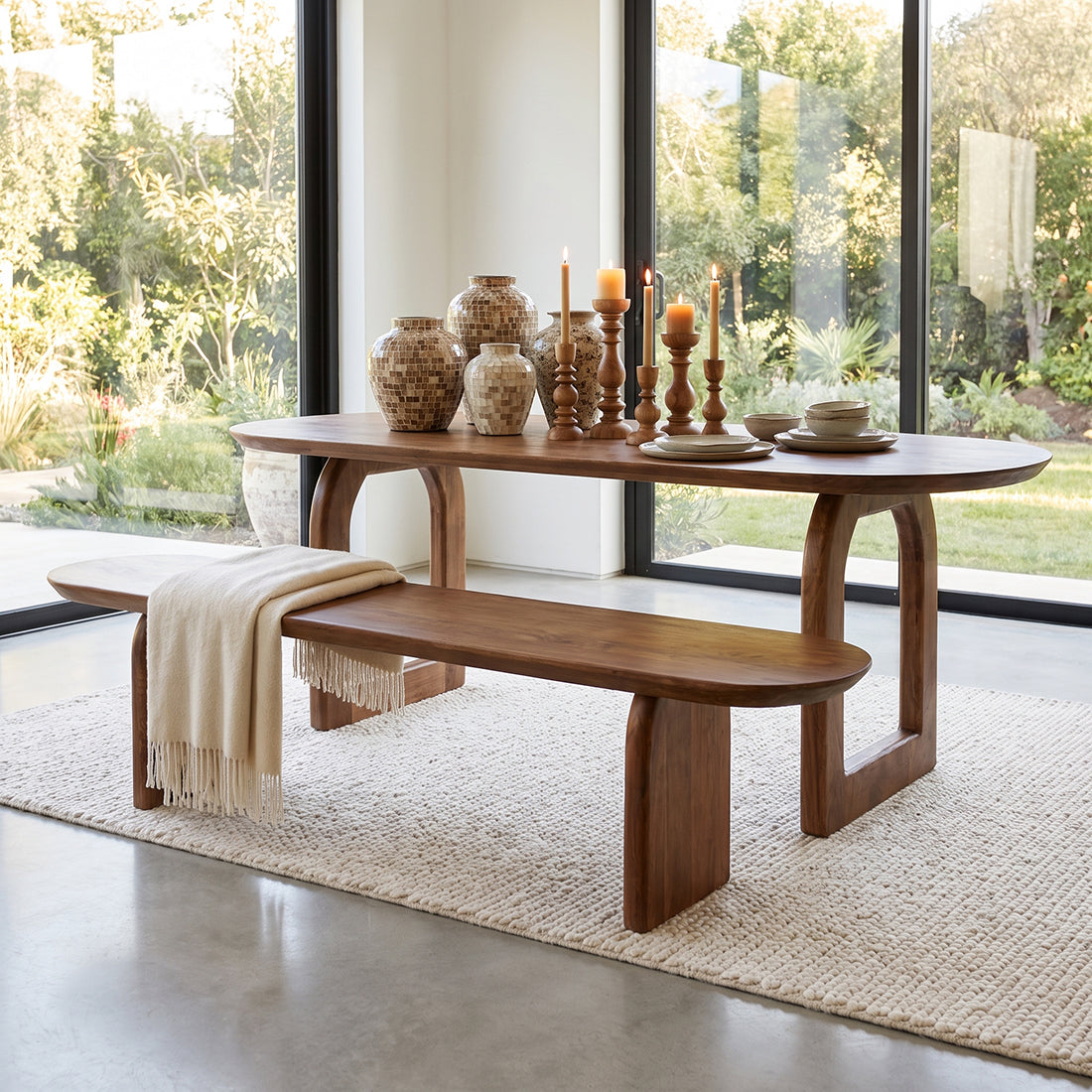 Esszimmerbank Bullnose Braunes Mangoholz 180cm Raw Materials