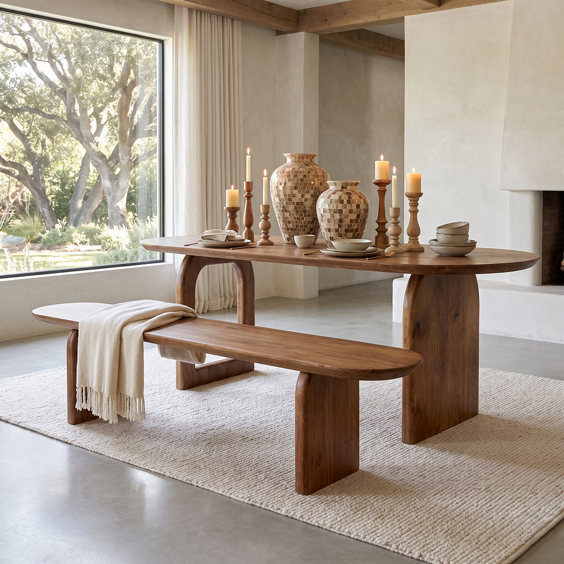 Esszimmerbank Bullnose Braunes Mangoholz 180cm Raw Materials