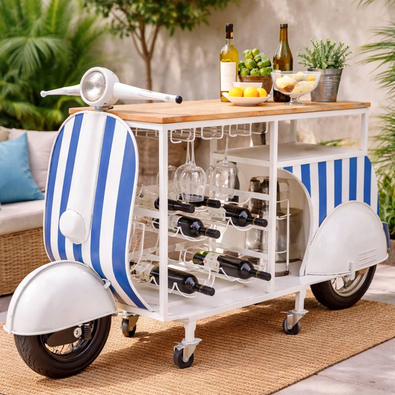 Barmeubel Retro Scooter Gestreept Ijzer Blauw Wit J-Line