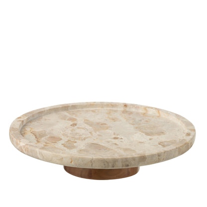 Dienblad Draaiend Rond Marmer Beige/Naturel J-Line