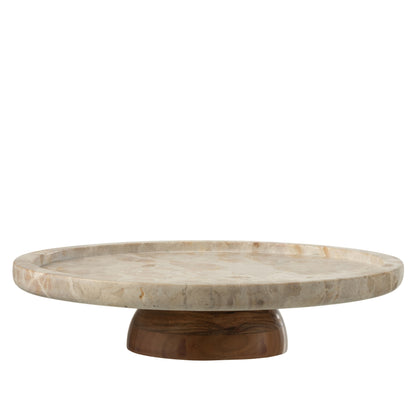 Dienblad Draaiend Rond Marmer Beige/Naturel J-Line