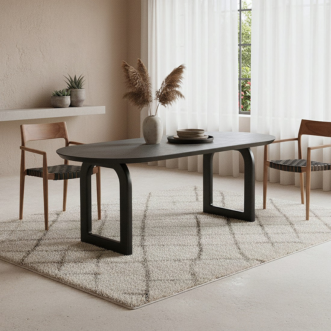 Bullnose Eettafel Open Zwart 200cm Raw Materials