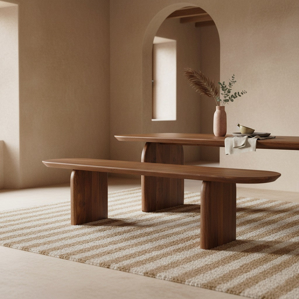 Esszimmerbank Bullnose Braunes Mangoholz 240cm Raw Materials