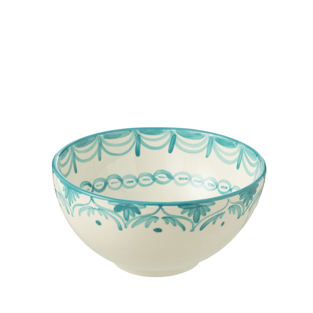 Grote Hoge Kom Granada Motief Aqua/Wit Keramiek J-Line