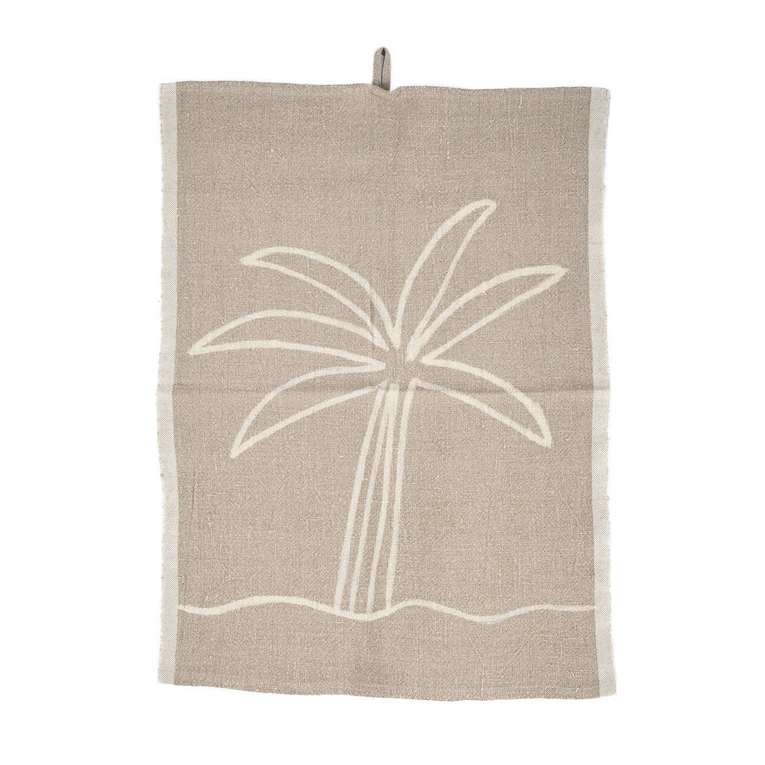 De Linnen Palm Tree Keukendoek Natuurlijk Wit 50x70