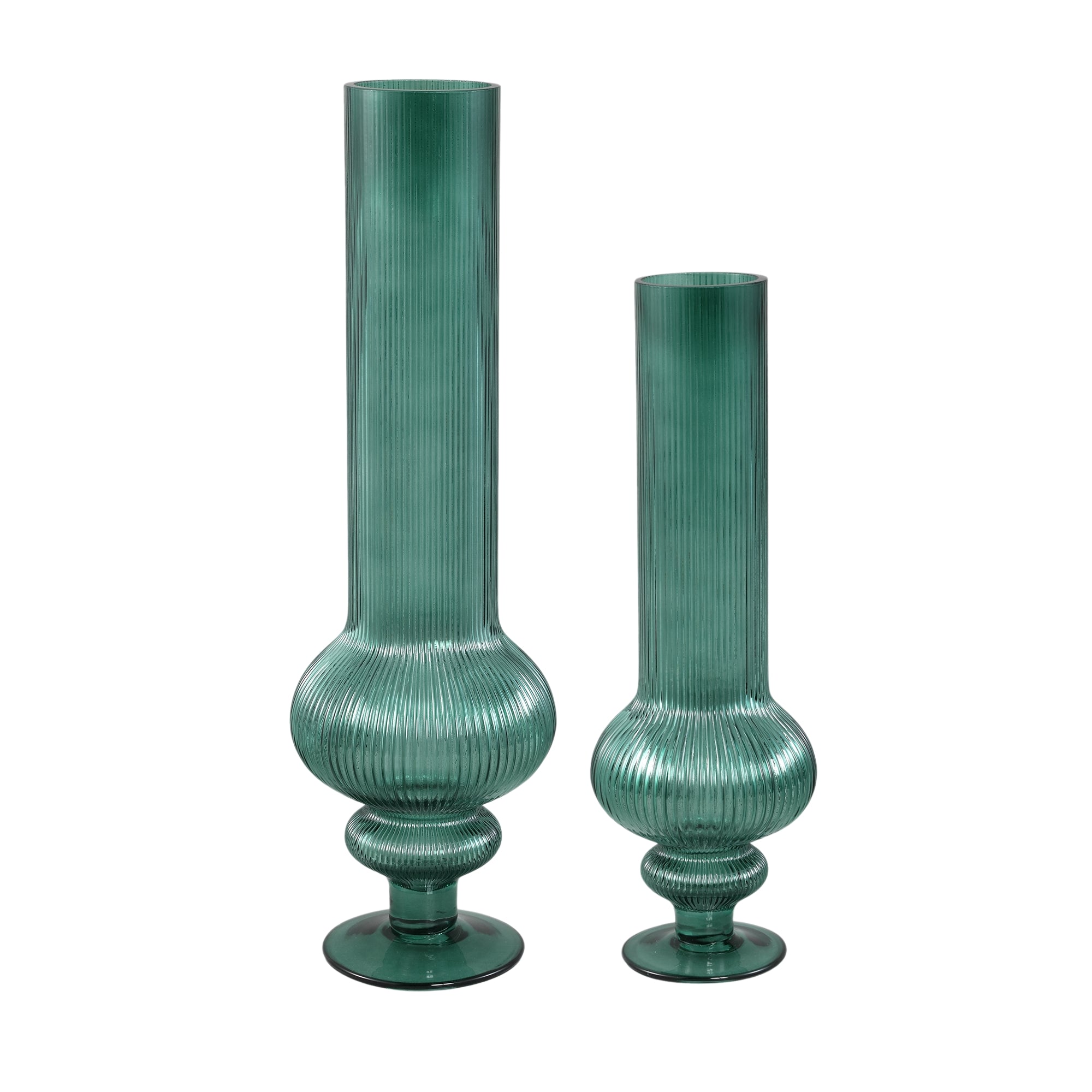 Keala Vaas Donkergroen Geribbeld Rond PTMD Set van 2
