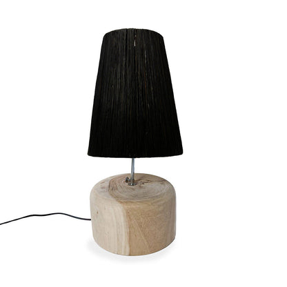 De Raffia Teak Houten Tafellamp - Natuurlijk Zwart