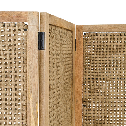 Kamerscherm Met Rieten Panelen Mangohout Naturel J-Line