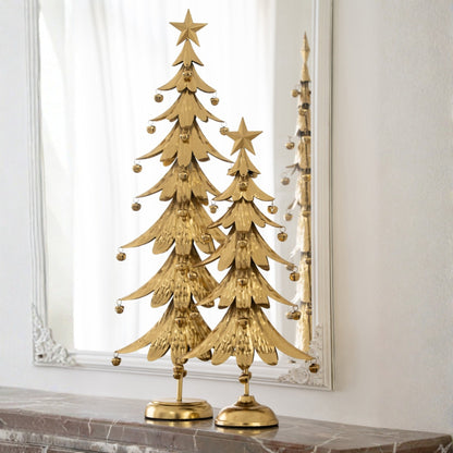 Set Van 2 Kerstbomen Met Ster Metaal Goud J-Line
