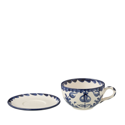 Koffiekop met Schaaltje Granada Motief Cobalt Blauw/Wit Keramiek J-Line