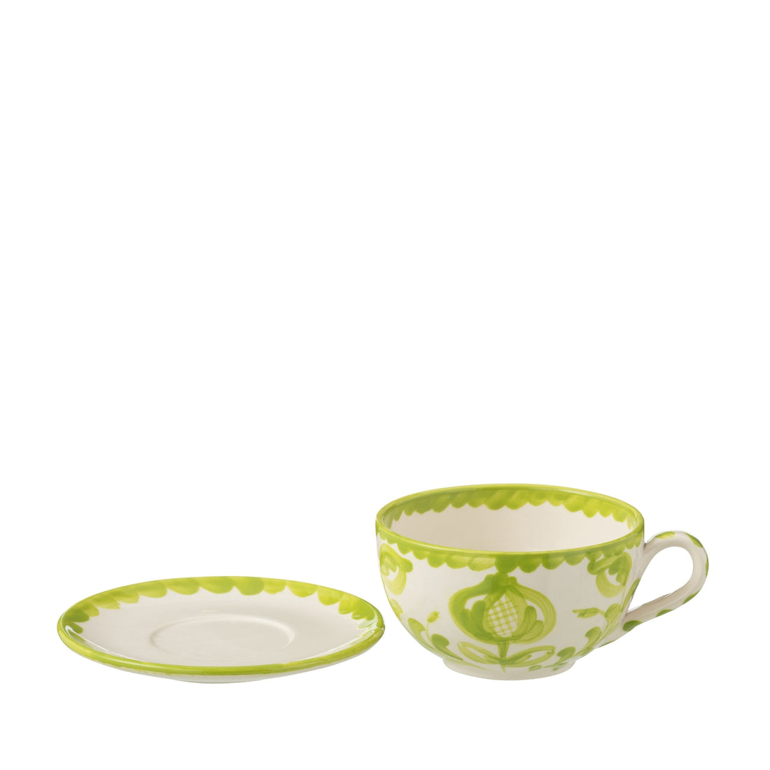 Koffiekop met Schaaltje Granada Motief Groen/Wit Keramiek J-Line
